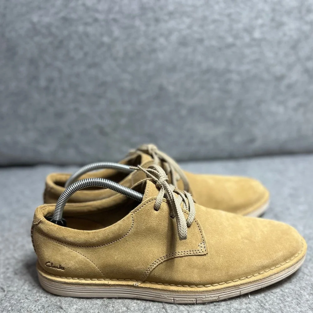 Clarks Mens Tan Suede Lace Up Oxford Derby Shoes Casual Flat Heel Comfort 10